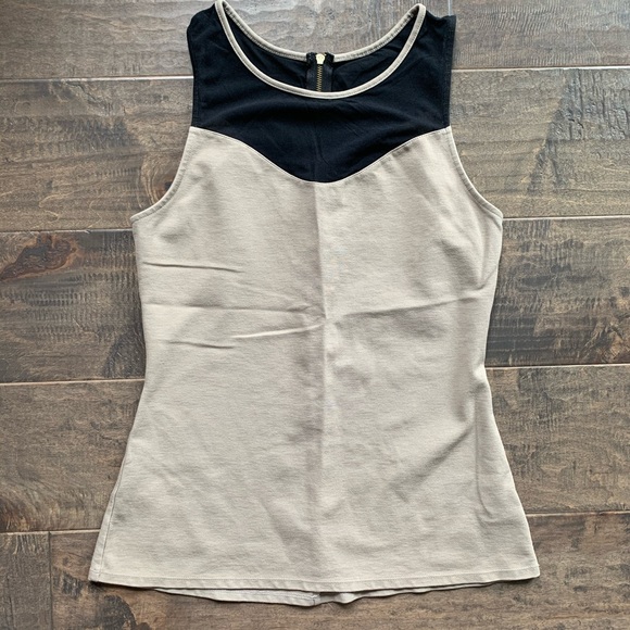 Express Tops - EXPRESS thick material tan tank w black mesh inset